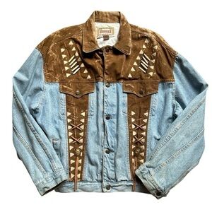 The Golden River Leather Jean Jacket Mens Size XL Unique Vintage Western READ!